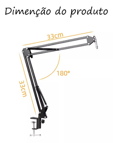 Braço Articulado Suporte Microfone Profissional para Mesa – Podcast e Estúdio