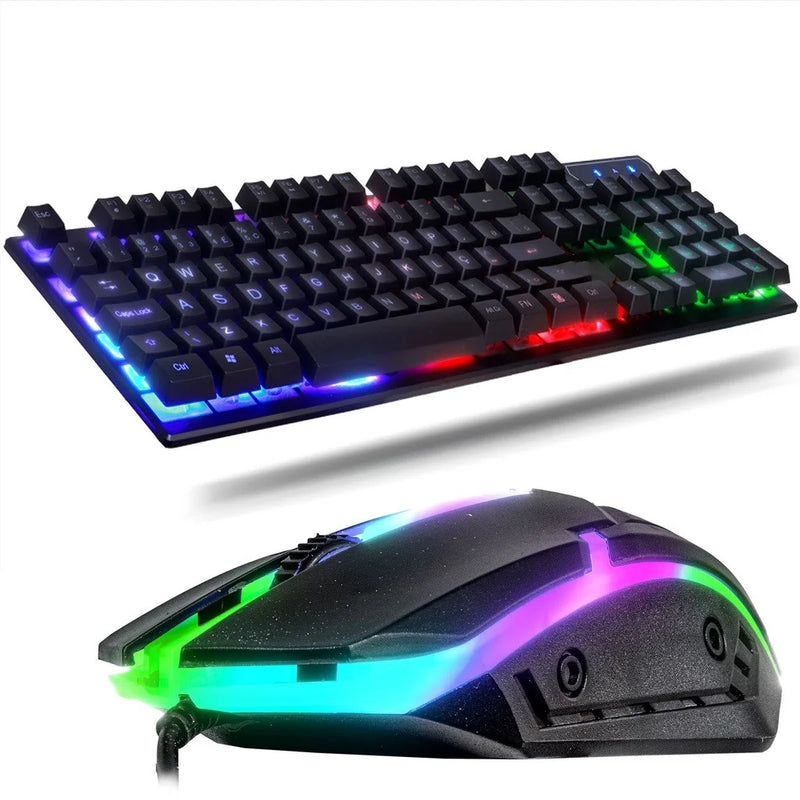 Kit Gamer Teclado Semi Mecânico + Mouse 3200dpi Usb Rgb Iluminado