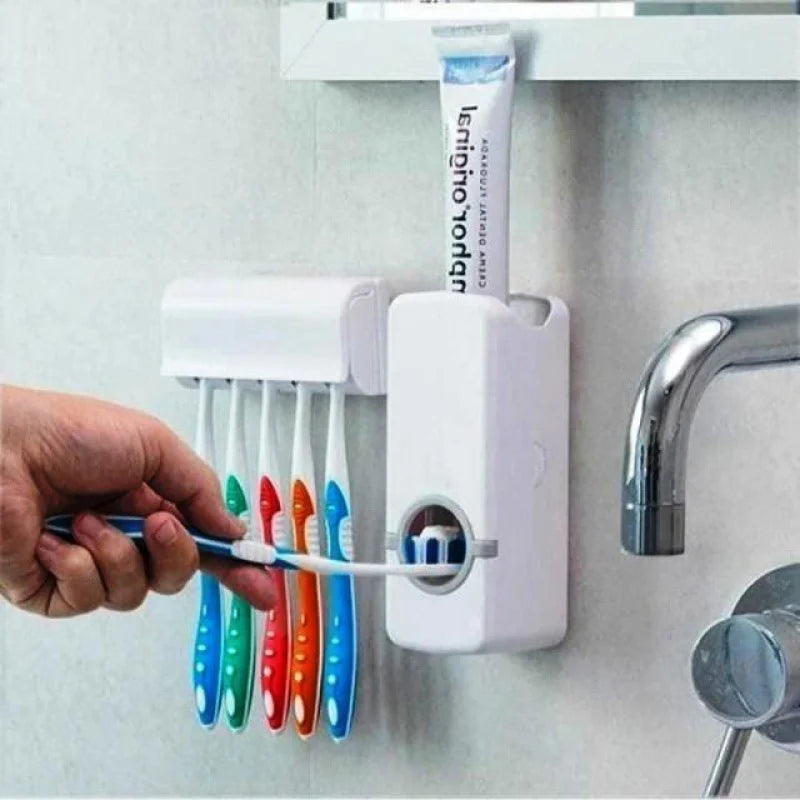 Aplicador Dispensador de Creme Dental e Suporte para Escova de Dentes